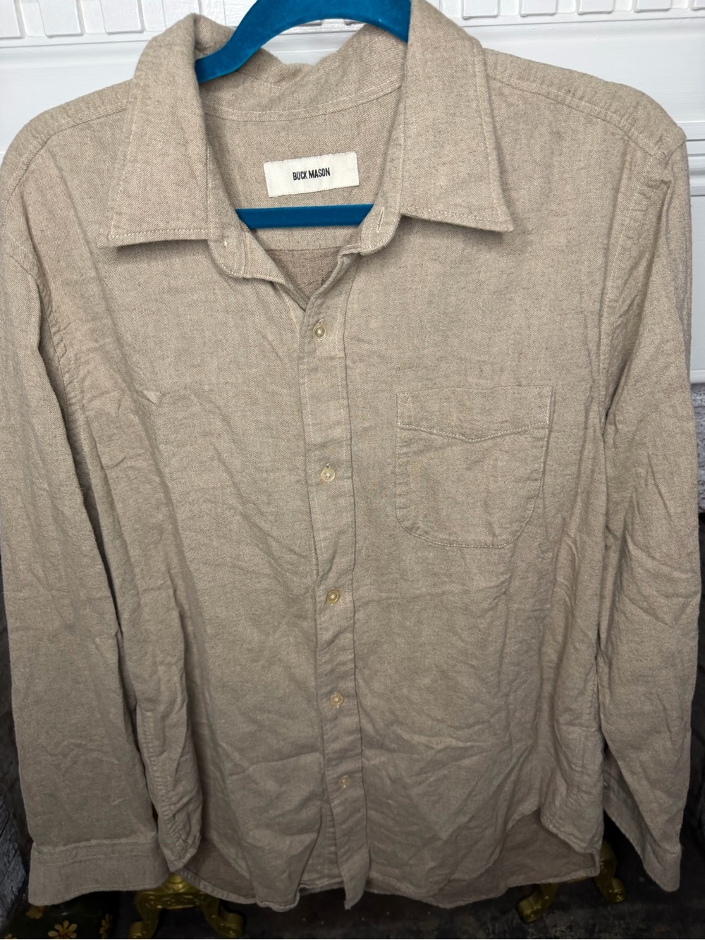 Buck Mason 100% Cotton Button Up Shirt Tan Beige XL